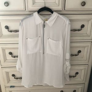 White zipper down blouse/ jacket